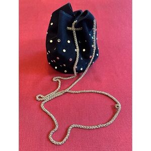 Elegant Black Suede Studded Chain Mini Bucket Bag, NWOT